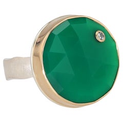 Sterling Silver and 14K Gold Ring with Green Onyx and Diamond Ring by Lika Behar