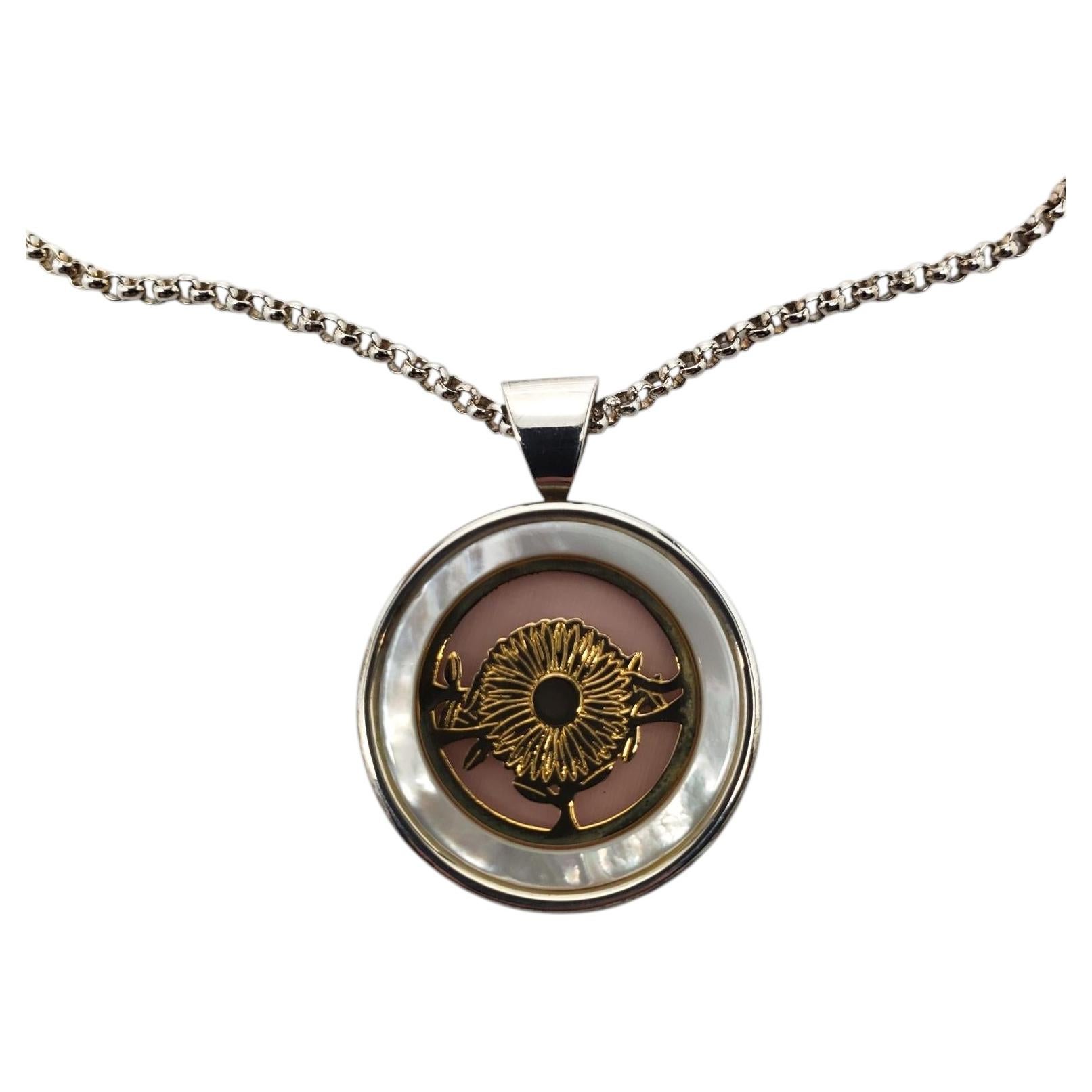 Sterling Silver and 14K Gold September Aster Flower Pendant Necklace #24833