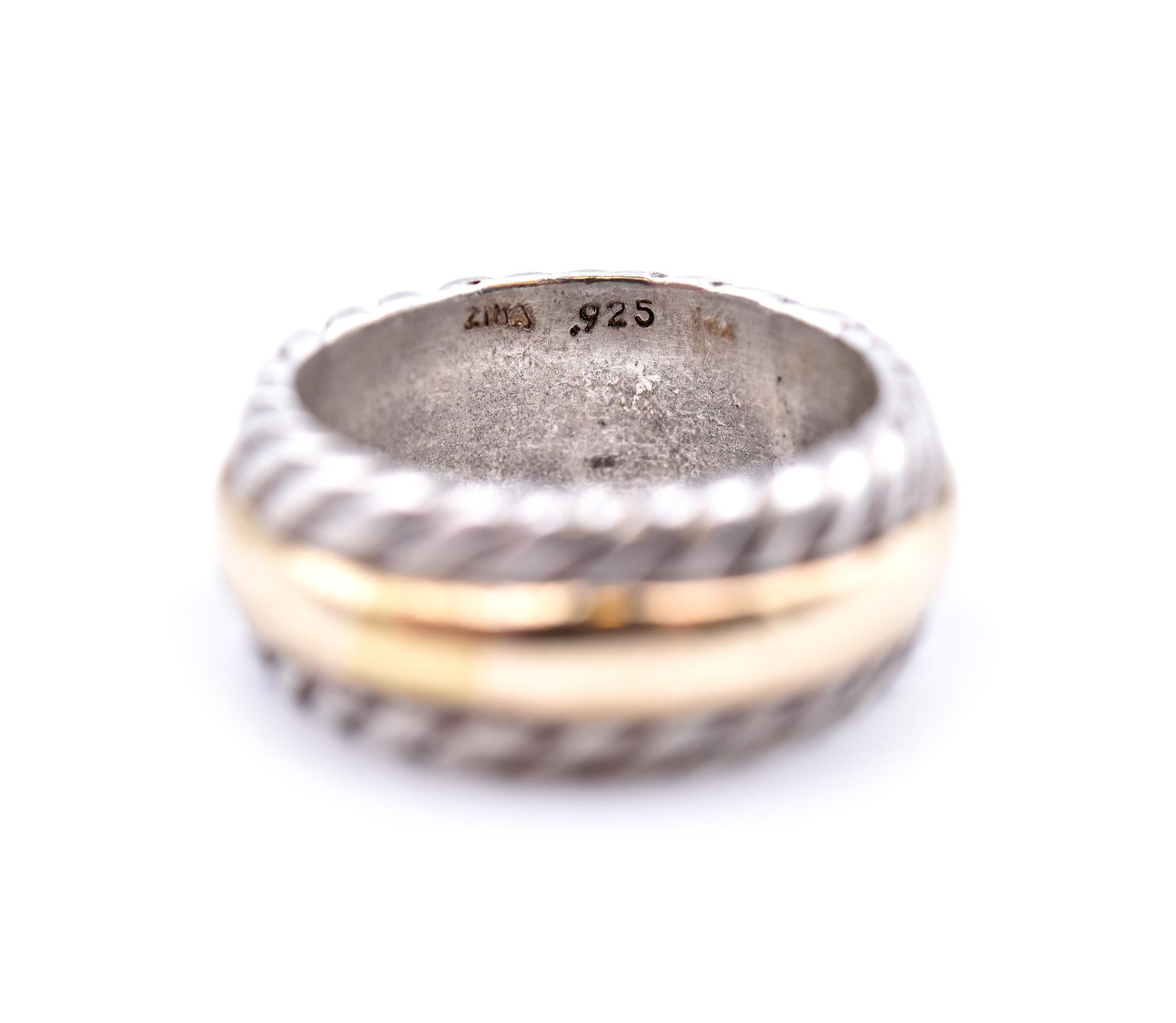 Designer: signed “Zima”
Material: sterling silver and 14k yellow gold
Ring Size: 7
Dimensions: ring is 8.55mm wide
Weight: 10.92 grams