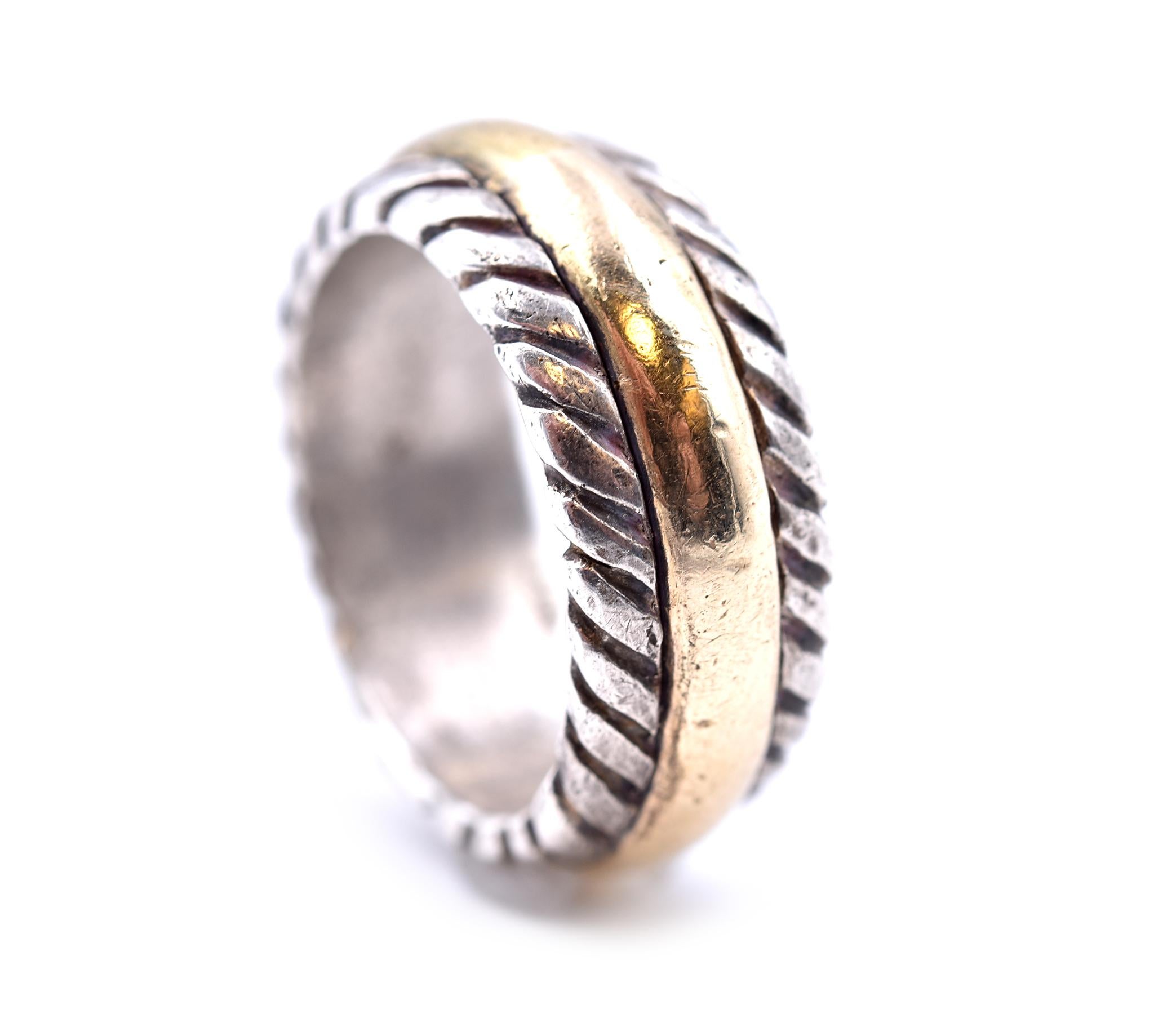 Sterling Silver and 14 Karat Yellow Gold Cable Ring In Excellent Condition In Scottsdale, AZ