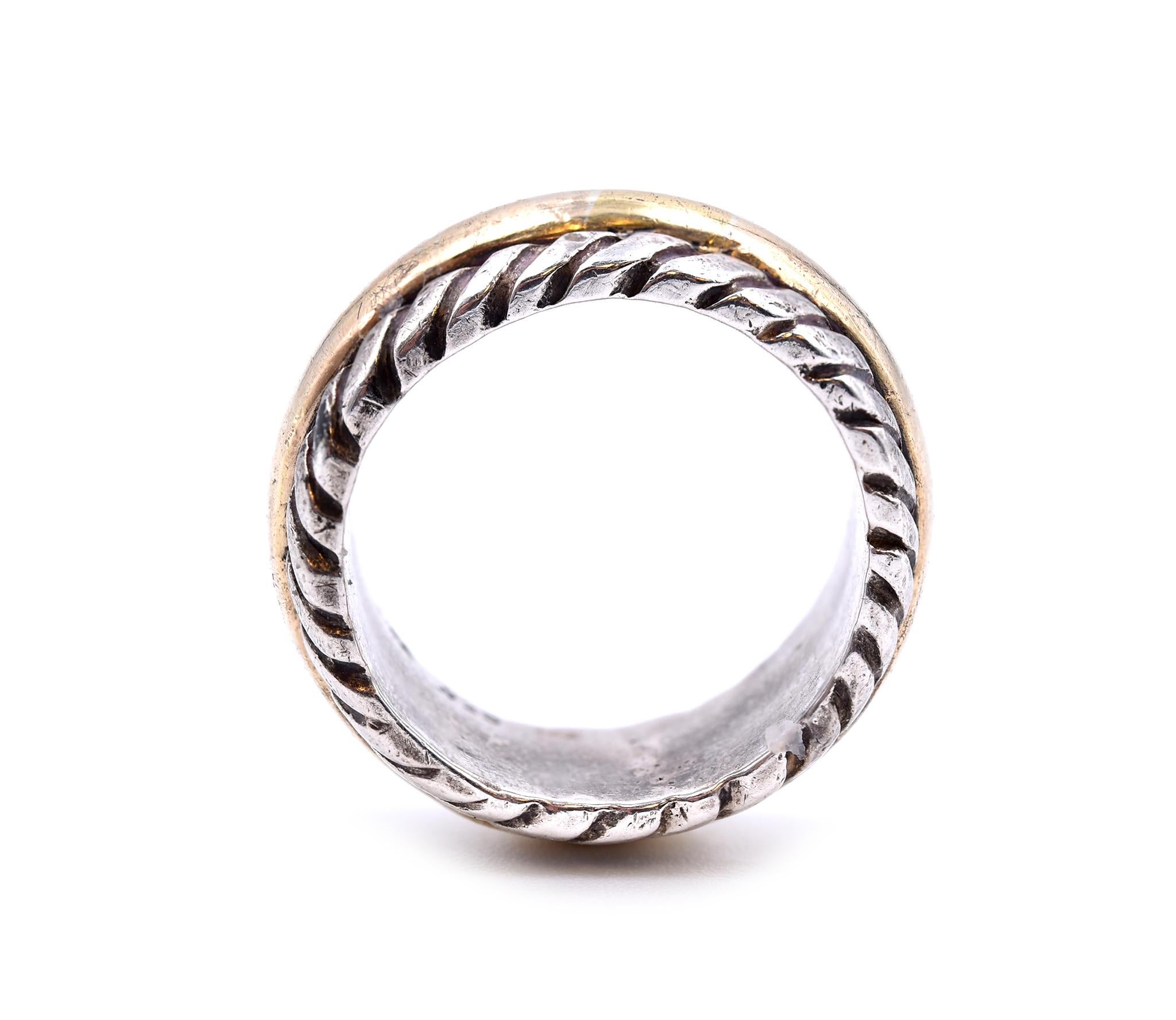 Women's or Men's Sterling Silver and 14 Karat Yellow Gold Cable Ring