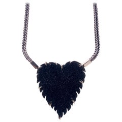 Sterling Silver and 18 Karat Gold Fox Tail Chain with Black Druzy Heart Clasp