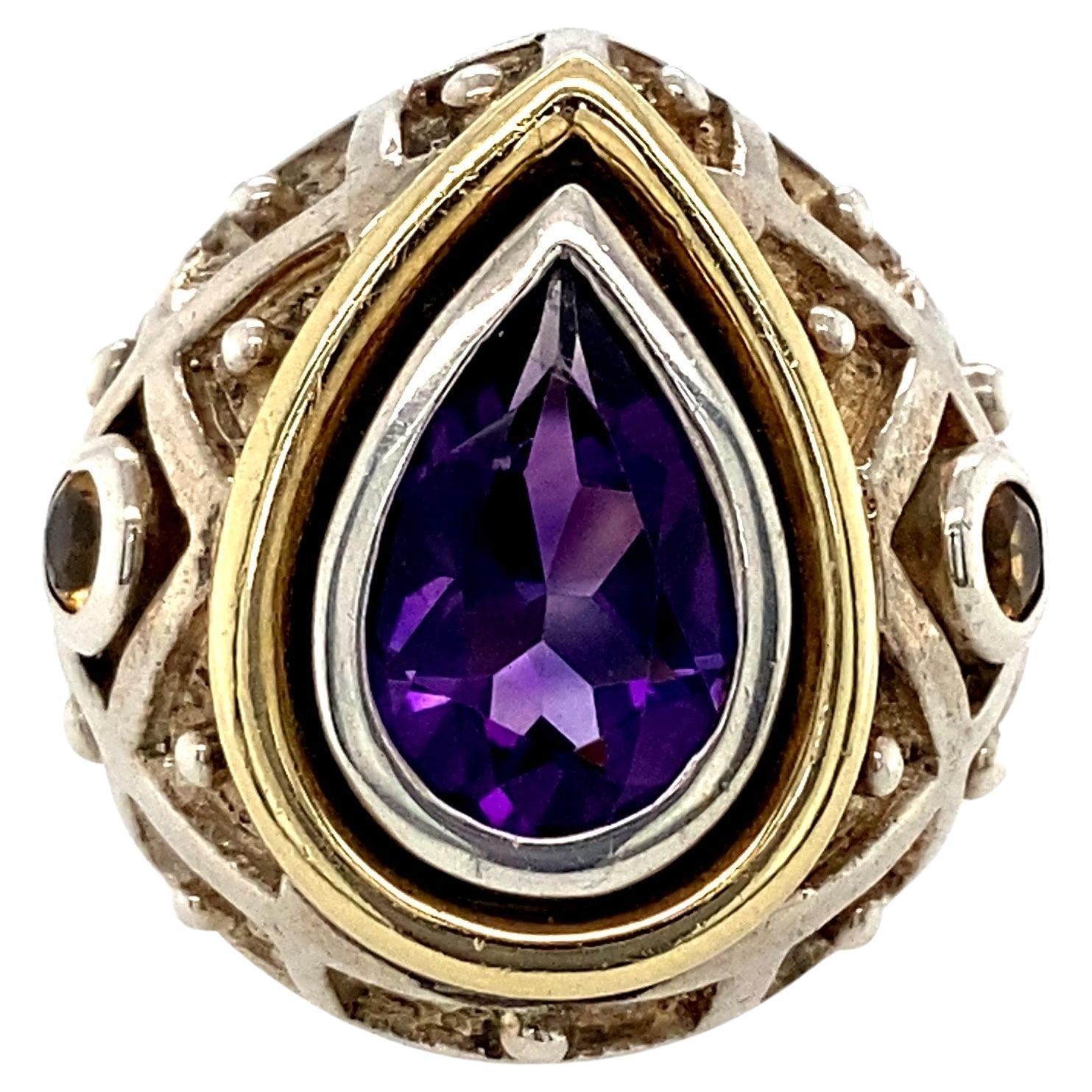 Sterling Silver and 18 Karat Gold Mitchell Peck Ring with 2.30 Carat Amethyst