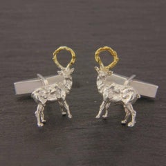 Sterling Silver and 18 Karat Gold Vermeil Stag Cufflinks