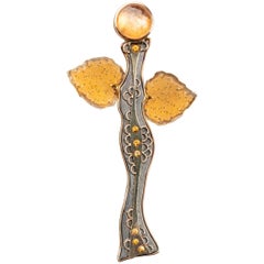 Sterling Silver and 18 Karat White, Yellow, and Rose Gold Angel Brooch