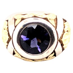Sterling Silver and 18 Karat Yellow Gold 2.76 Carat Iolite Mitchell Peck Ring