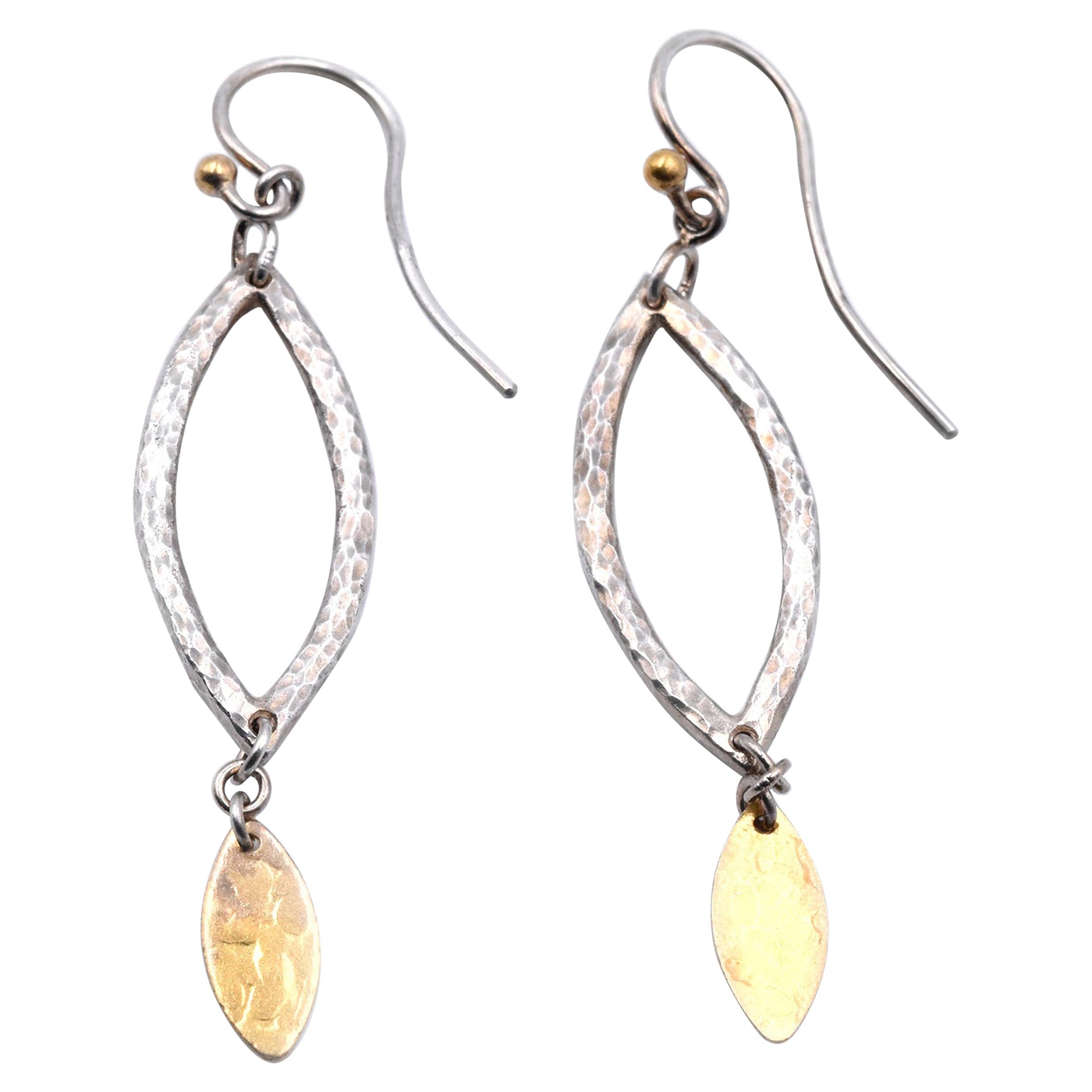 Sterling Silver and 18 Karat Yellow Gold Dangle Earrings For Sale