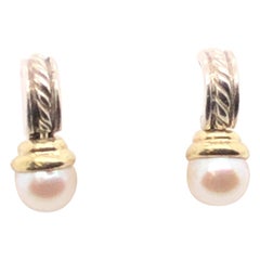 Sterling Silver and 18 Karat Yellow Gold David Yurman Pearl Drop Earrings