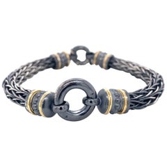 Sterling Silver and 18 Karat Yellow Gold Roman Chain Bracelet