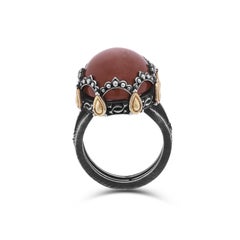 Sterling Silver and 18 Karat Gold Oval Dome Ring with Brown Moonstone Center