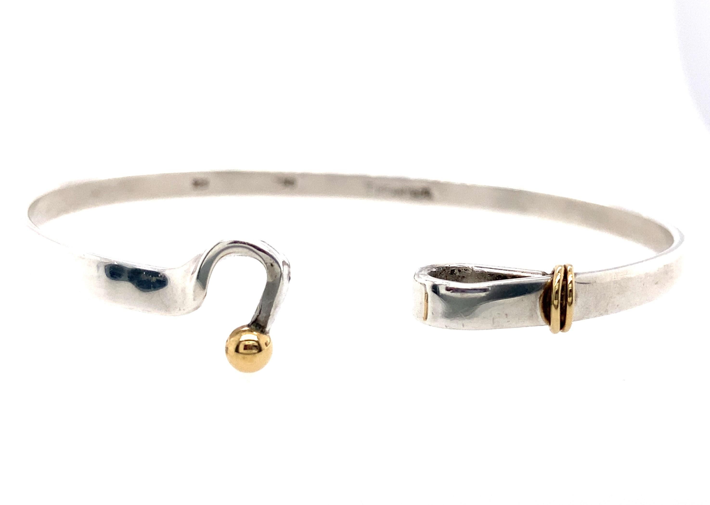 Women's or Men's Sterling Silver and 18k Gold Tiffany & Co Hook and Eye Closure Bangle Bracelet