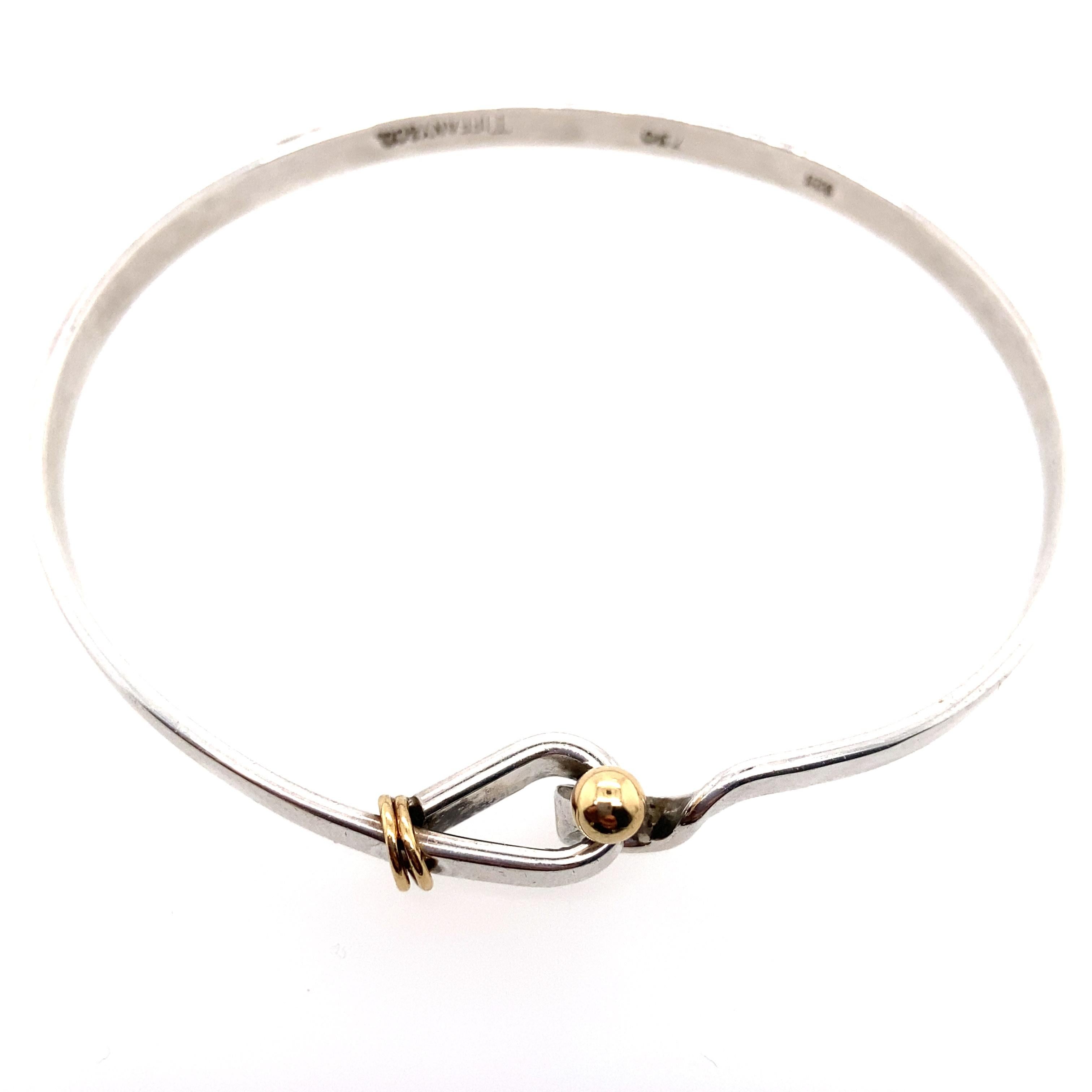 Sterling Silver and 18k Gold Tiffany & Co Hook and Eye Closure Bangle Bracelet 1