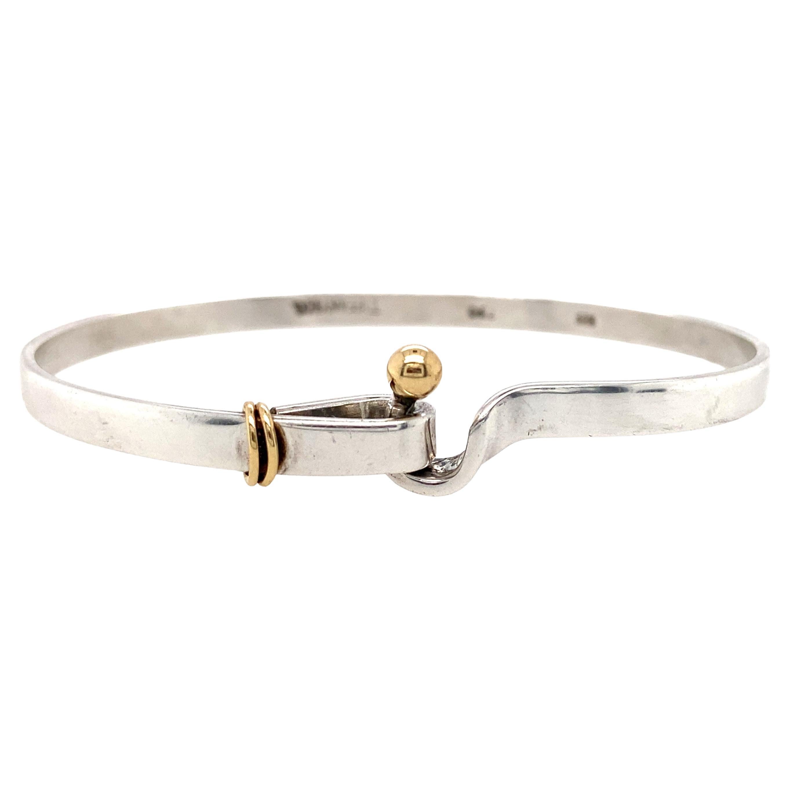 Sterling Silver and 18k Gold Tiffany & Co Hook and Eye Closure Bangle Bracelet