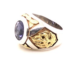 Sterling Silver and 18 Karat Yellow Gold 2.76 Carat Iolite Mitchell Peck Ring