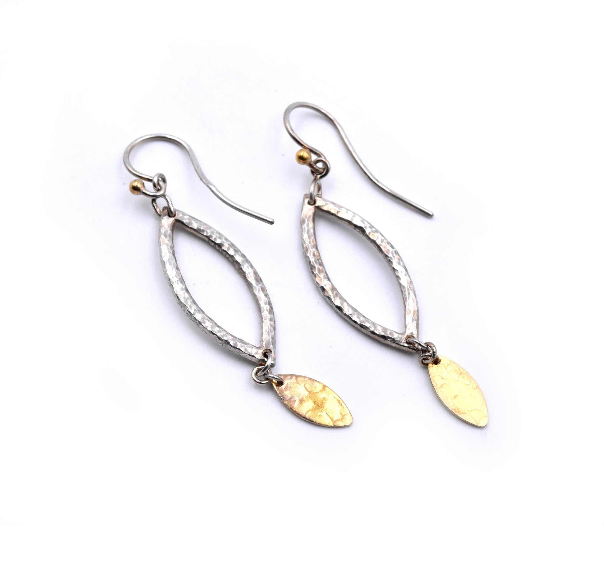 Material: sterling silver and 18k yellow gold
Dimensions: earrings measure 57.25mm x 11.55mm
Fastenings: shepherd hook
Weight: 4.3 grams
