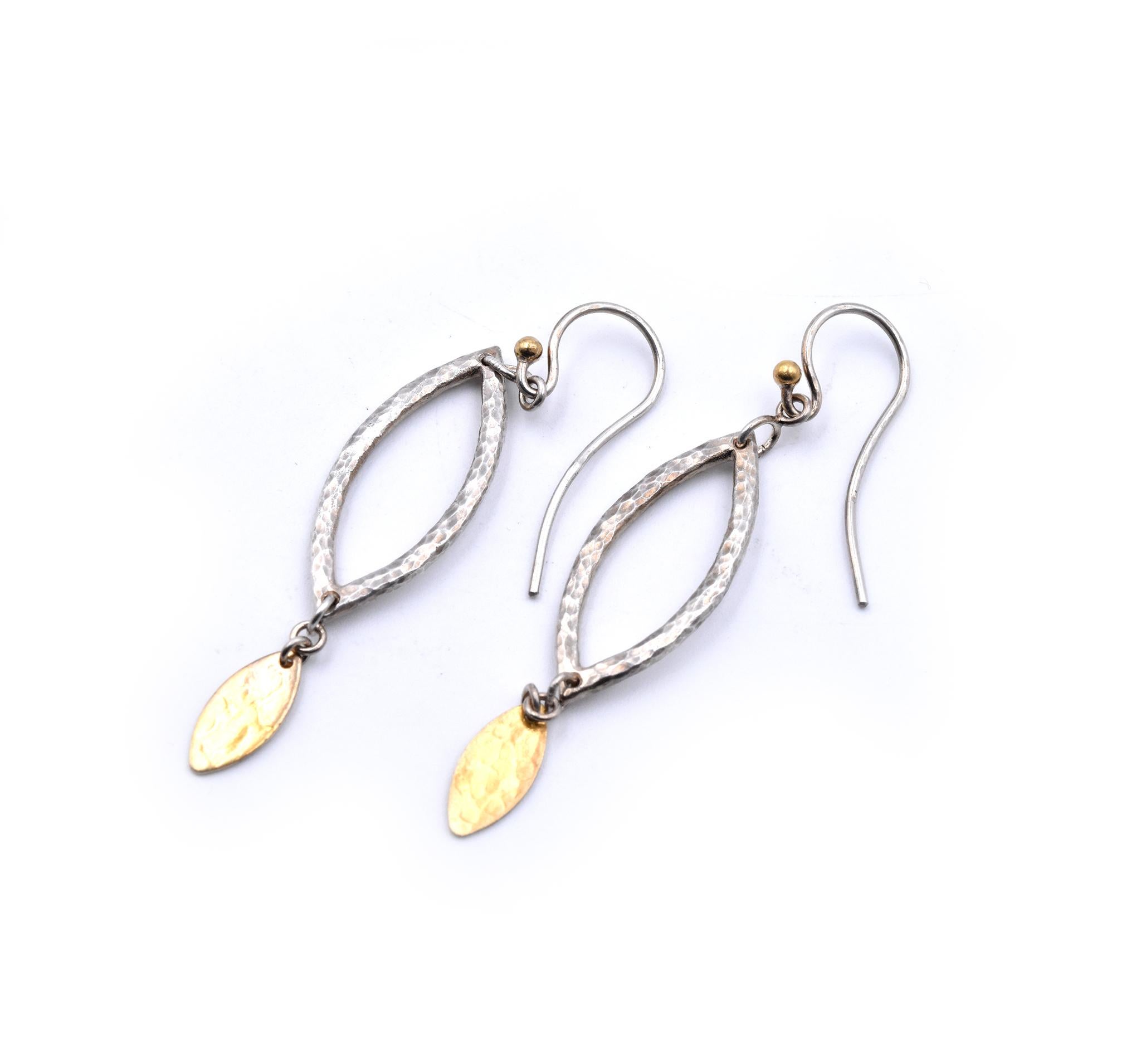 Sterling Silver and 18 Karat Yellow Gold Dangle Earrings In Excellent Condition For Sale In Scottsdale, AZ