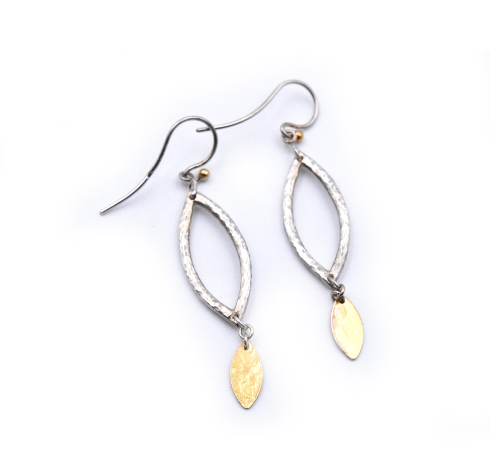 Women's or Men's Sterling Silver and 18 Karat Yellow Gold Dangle Earrings For Sale
