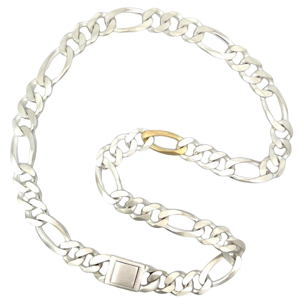 Sterling Silver and 18k Yellow Gold Figaro Chain Necklace