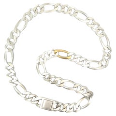 Sterling Silver and 18k Yellow Gold Figaro Chain Necklace