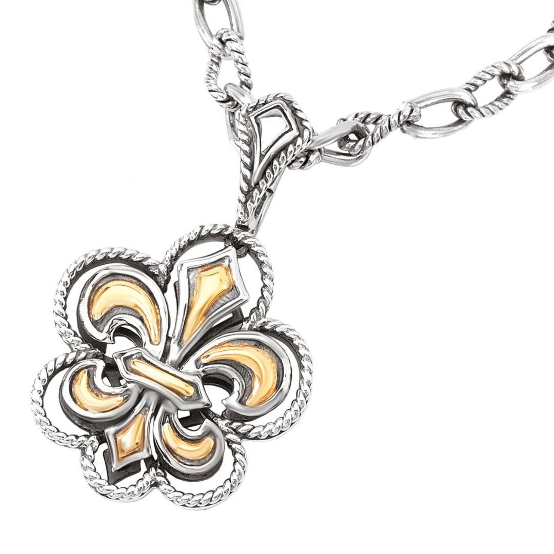   Sterling Silver and 18k Yellow Gold Fleur De Lis Pendant In New Condition For Sale In Stamford, CT