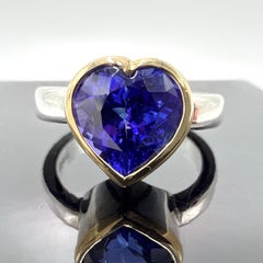 Sterling Silver and 18K Yellow Gold Heart-Cut Tanzanite Ring – 3.35 Carat
