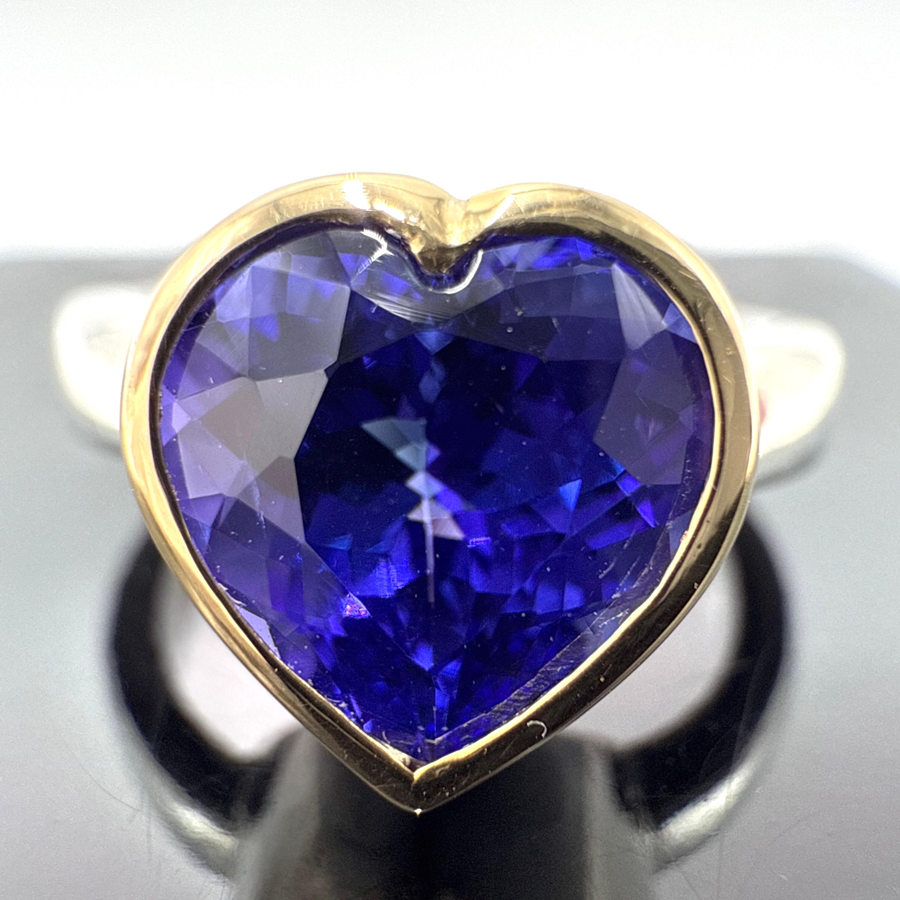 Taille cœur Bague en argent sterling et or jaune 18 carats Tanzanite taillée en cœur - 3,35 carats en vente