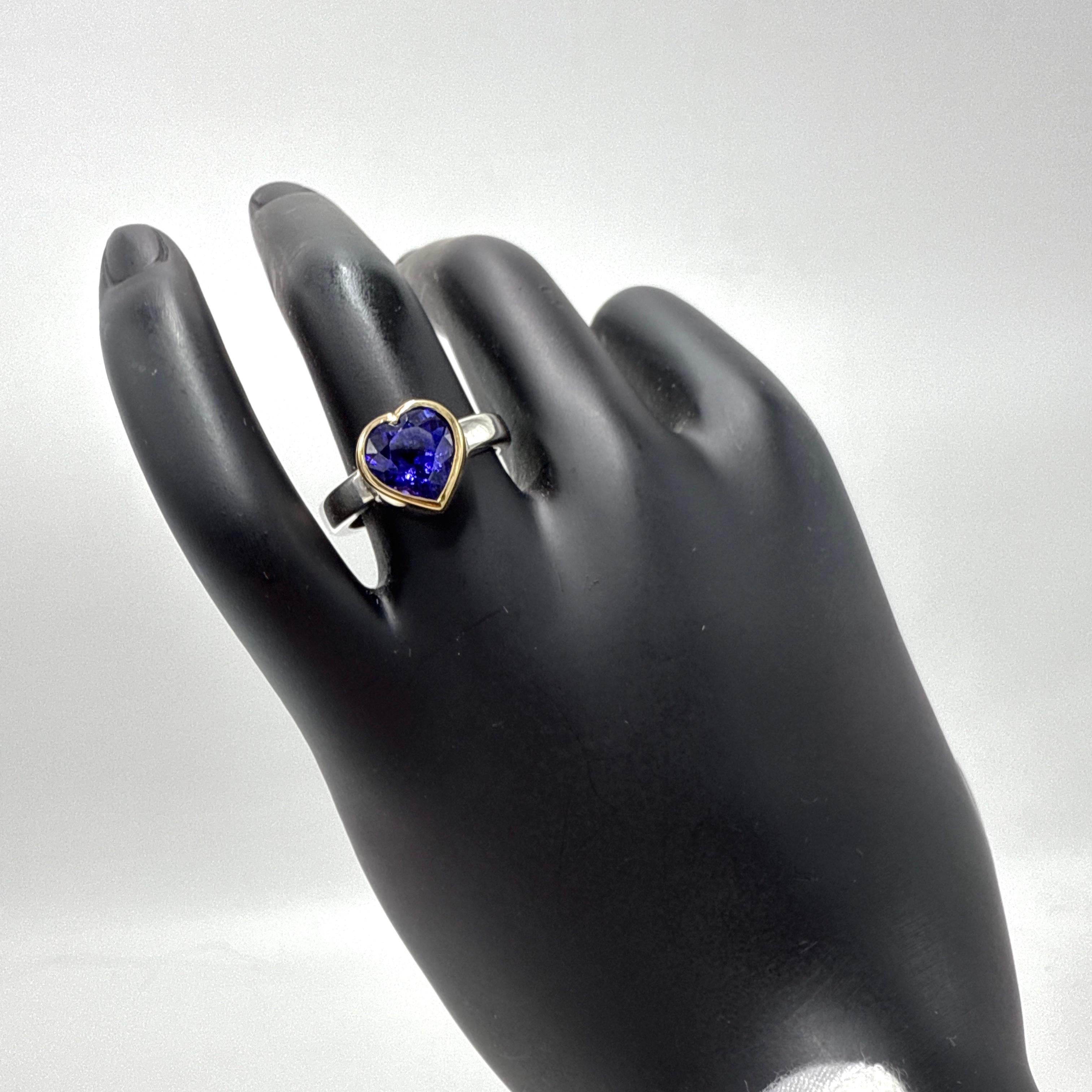 Bague en argent sterling et or jaune 18 carats Tanzanite taillée en cœur - 3,35 carats en vente 2
