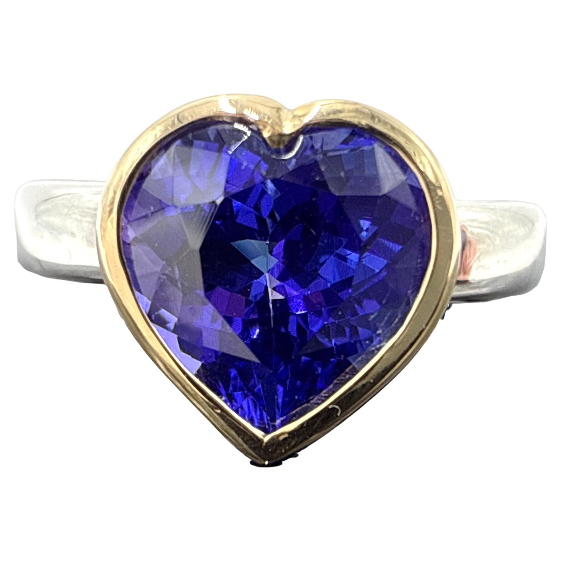 Sterling Silver and 18K Yellow Gold Heart-Cut Tanzanite Ring – 3.35 Carat
