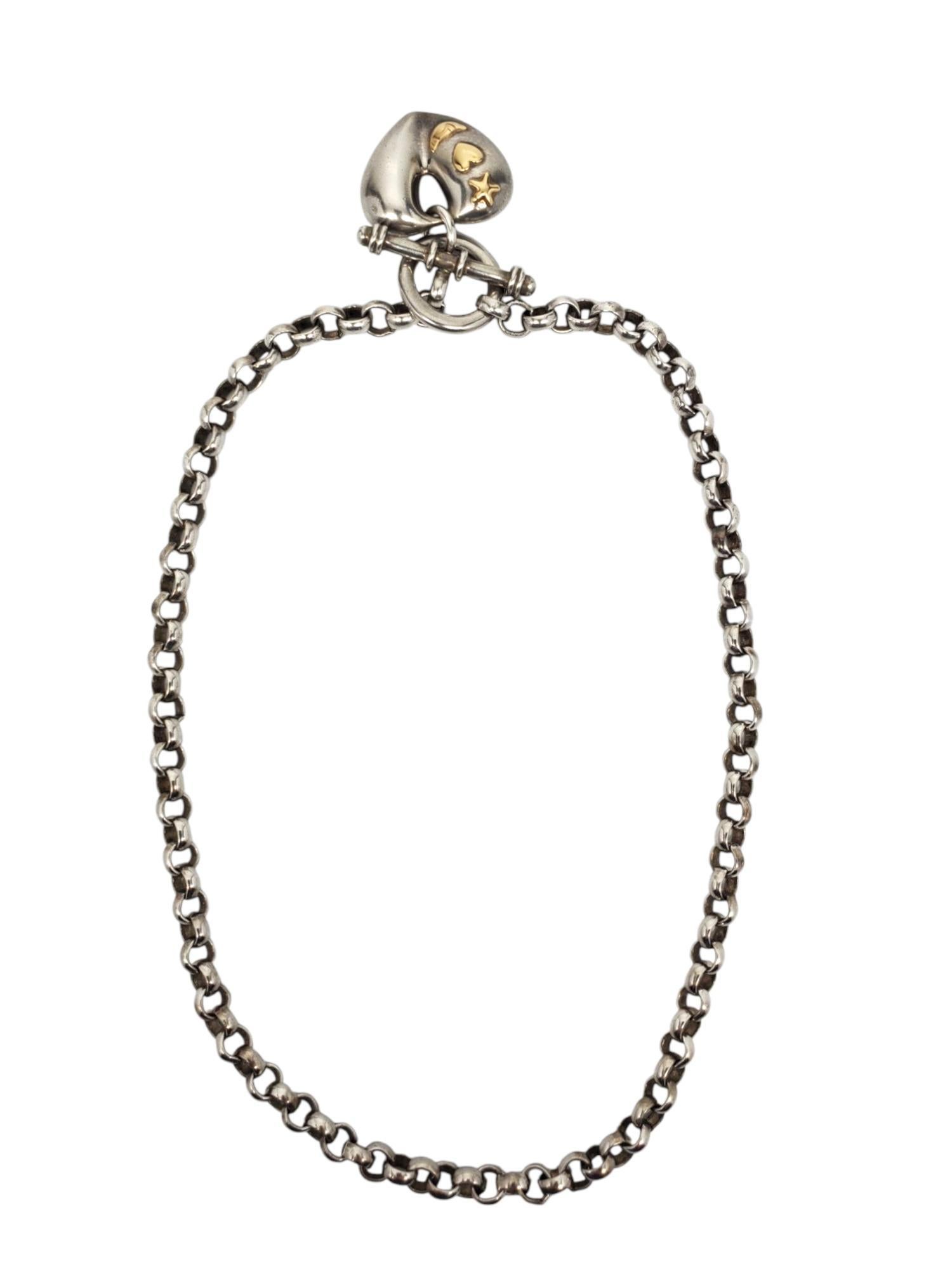 Donna Collana con ciondolo a forma di cuore gonfio in argento sterling e oro giallo 18 carati #21332 in vendita