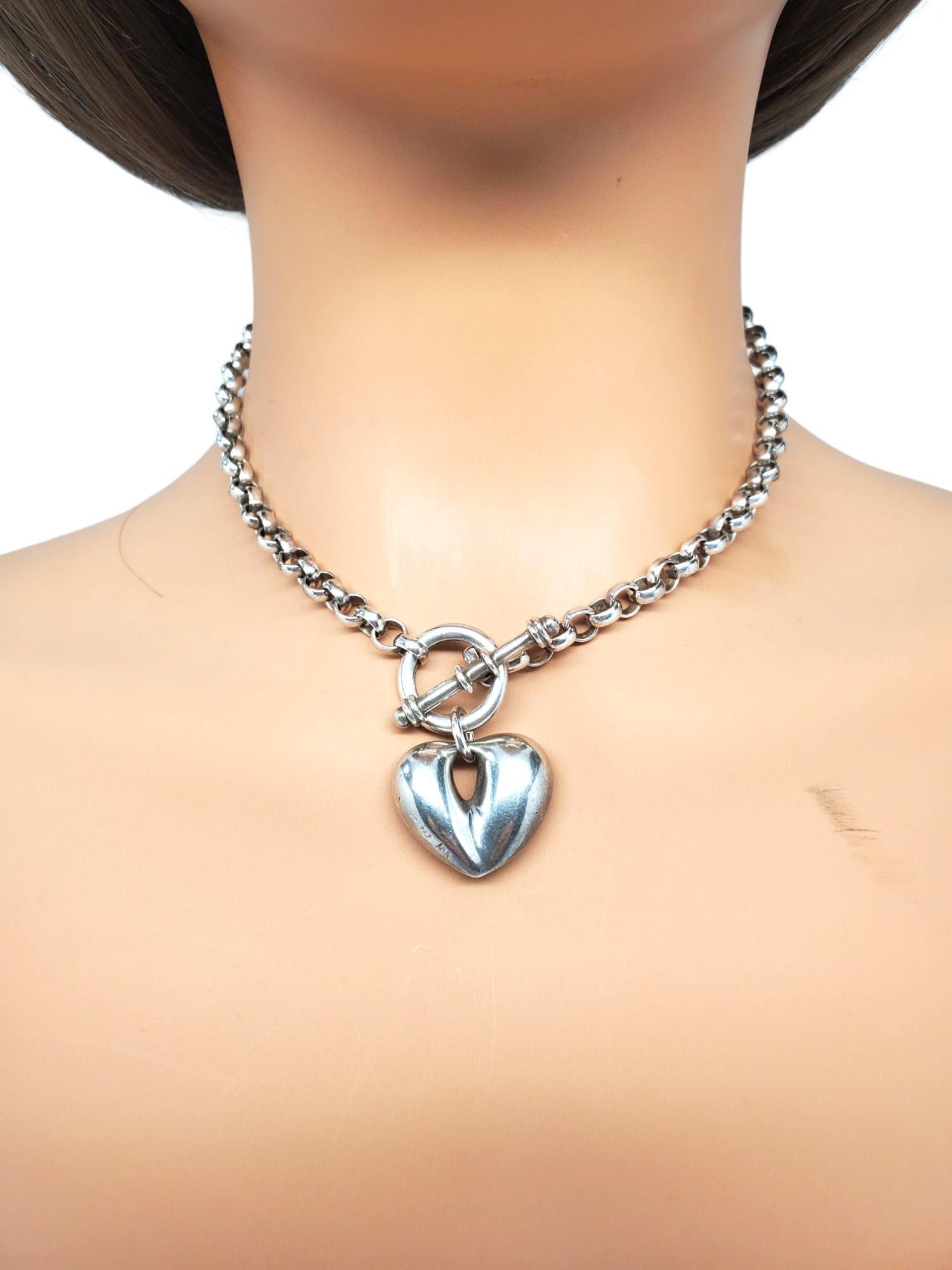 Collana con ciondolo a forma di cuore gonfio in argento sterling e oro giallo 18 carati #21332 in vendita 4