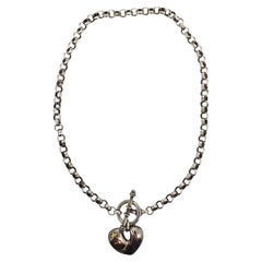 Collar de plata de ley y oro amarillo de 18 quilates con colgante de corazón abullonado #21332