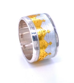 Sterling Silver and 22 Karat Yellow Gold Leaf Crown Ring