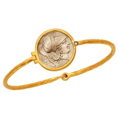 Bracciale con moneta romana replica in argento 925 e placcato oro 24 carati