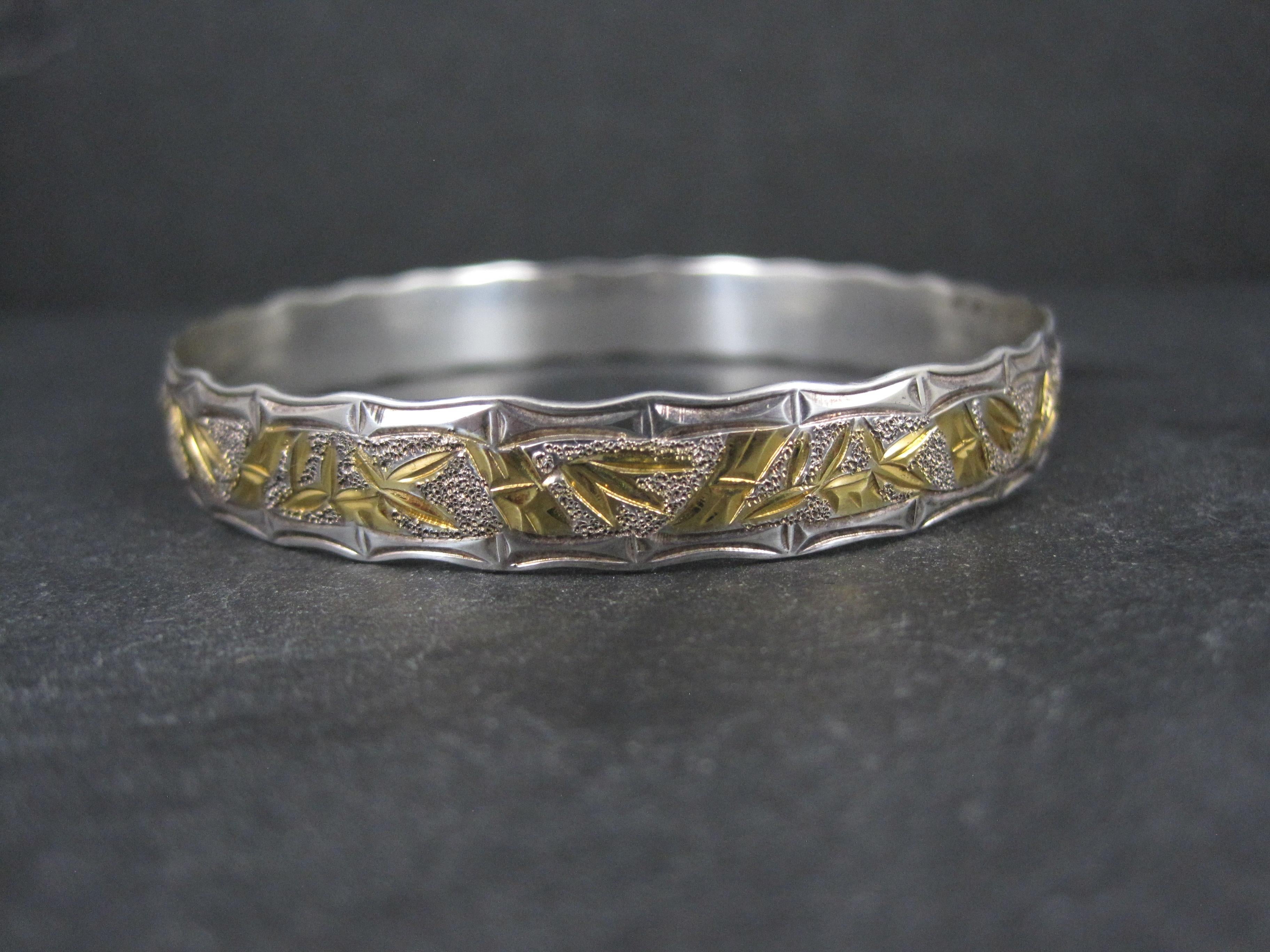 Sterling Silver and 8K Bamboo Bangle Bracelet 7.5 Inches In Excellent Condition For Sale In Webster, SD