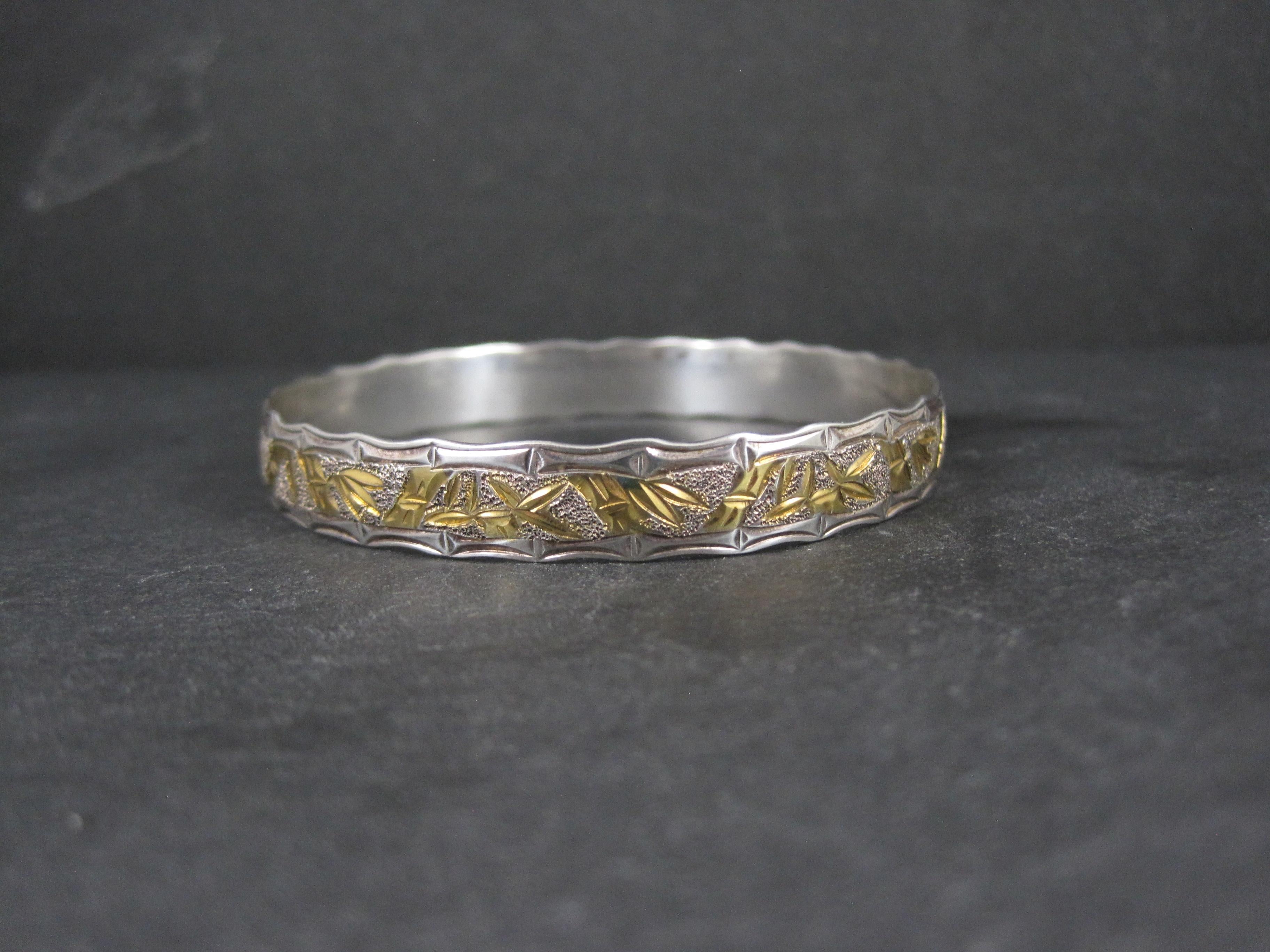 Sterling Silver and 8K Bamboo Bangle Bracelet 7.5 Inches For Sale 1
