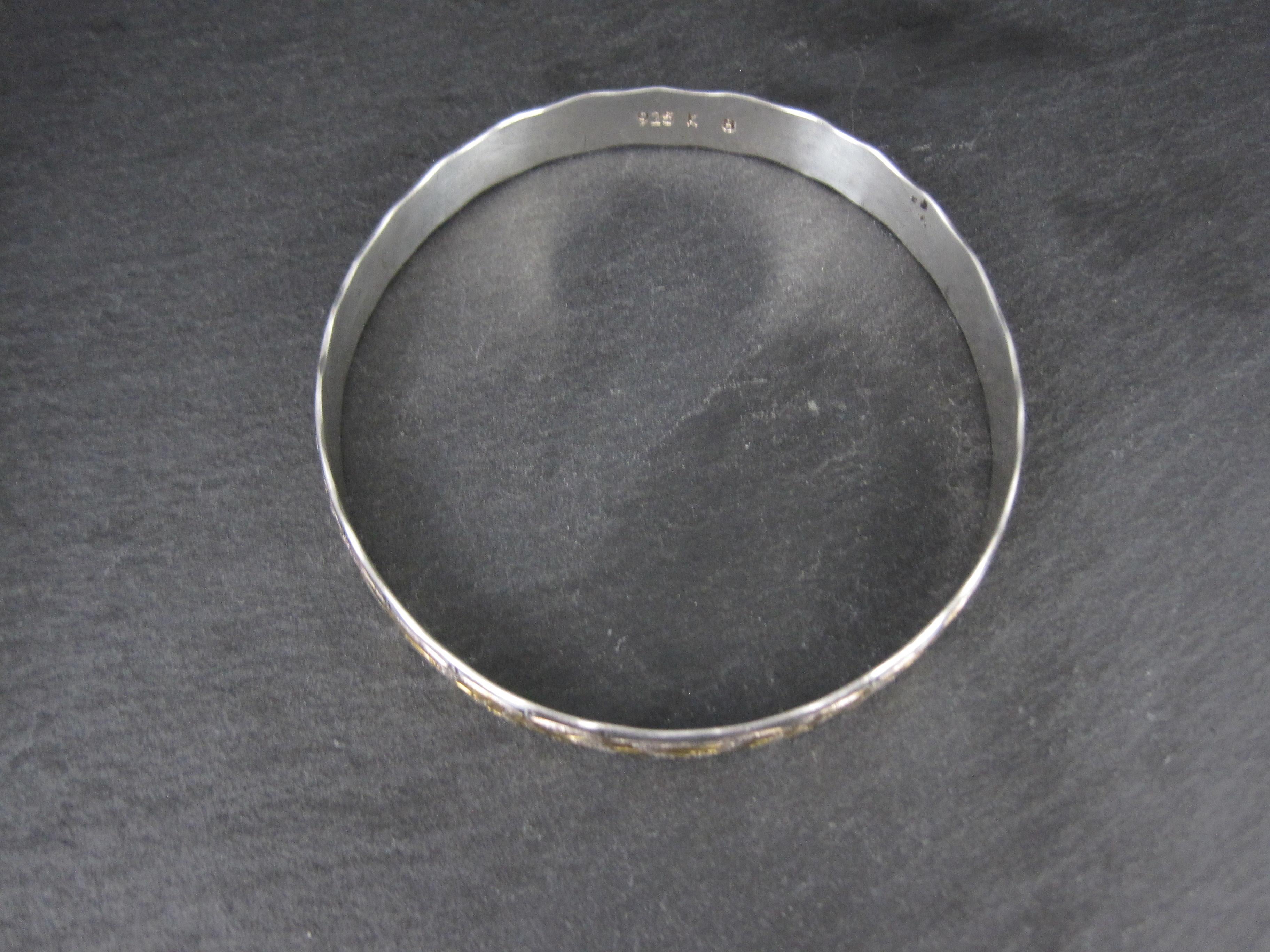 Sterling Silver and 8K Bamboo Bangle Bracelet 7.5 Inches For Sale 2