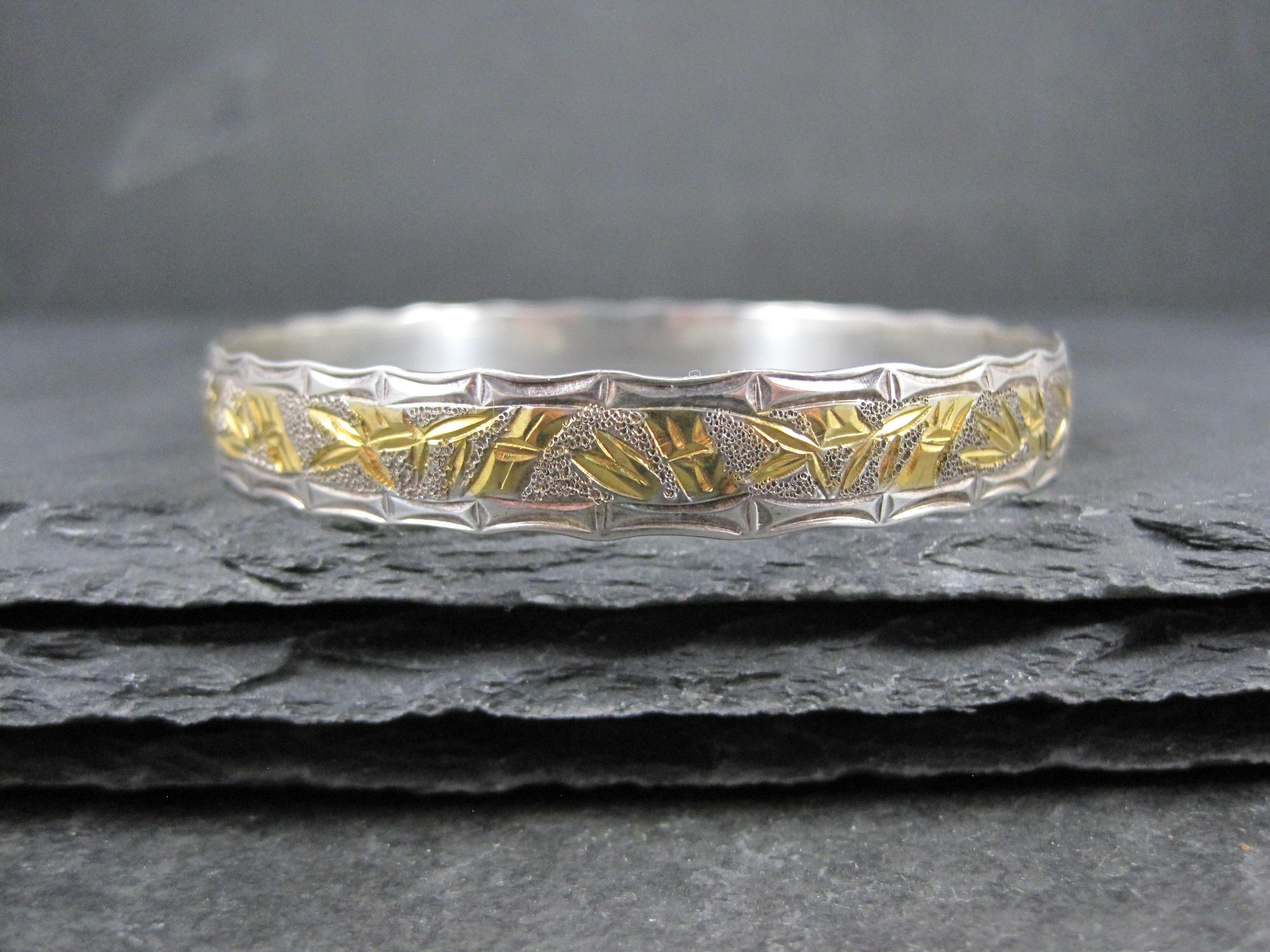 Sterling Silver and 8K Bamboo Bangle Bracelet 7.5 Inches For Sale 4
