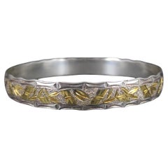 Sterling Silver and 8K Bamboo Bangle Bracelet 7.5 Inches