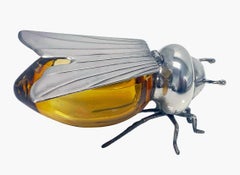 Sterling Silver and amber glass figural Bee Honey Pot Camusso Peru C.1930.