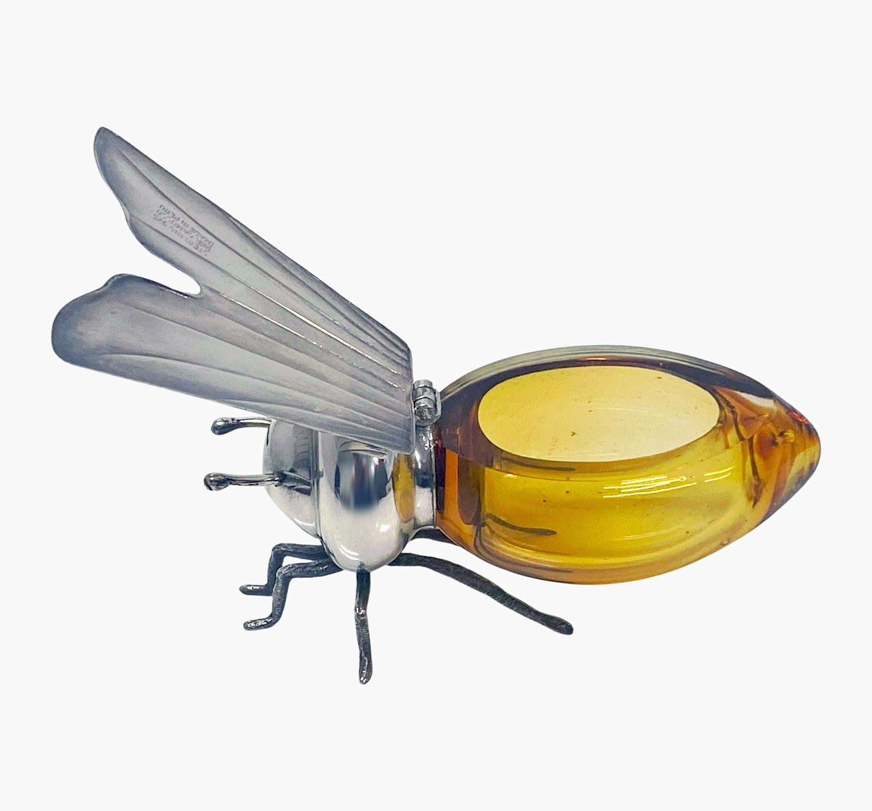 Sterling Silver and amber glass figural Bee Honey Pot Camusso Peru C.1930. 1