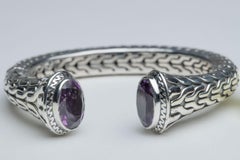 Pulsera brazalete de plata de ley y amatista