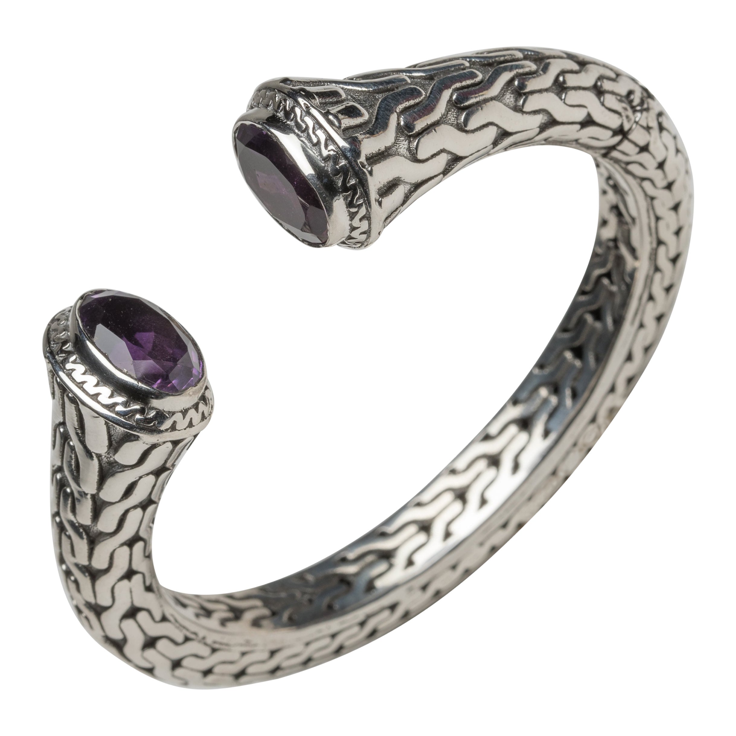 Bracelet manchette en argent et améthyste