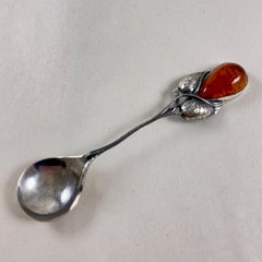 Cucchiaio da miele o da marmellata in argento sterling e ambra baltica