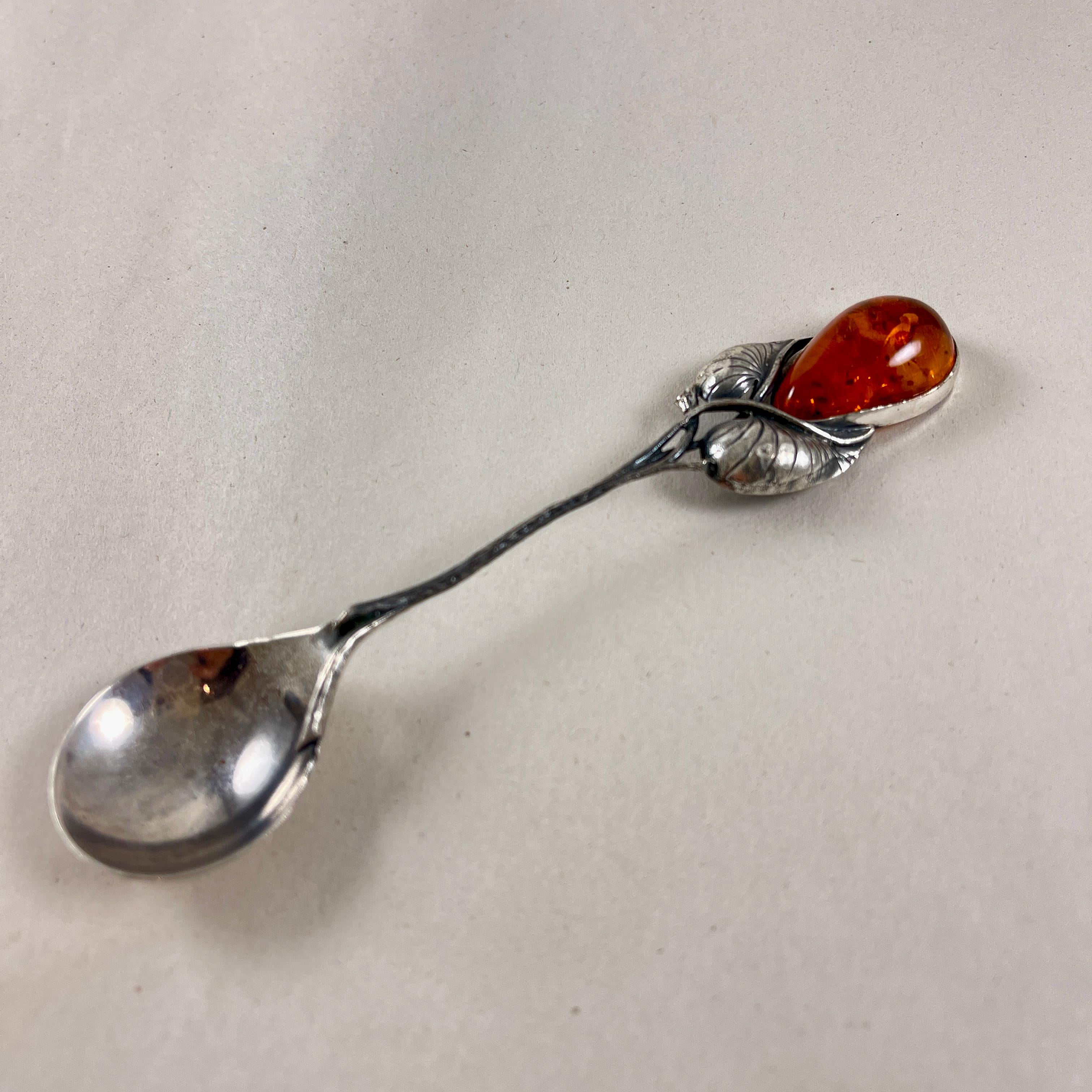 Cuchara para miel o mermelada de plata de ley y ámbar báltico Estilo internacional en venta