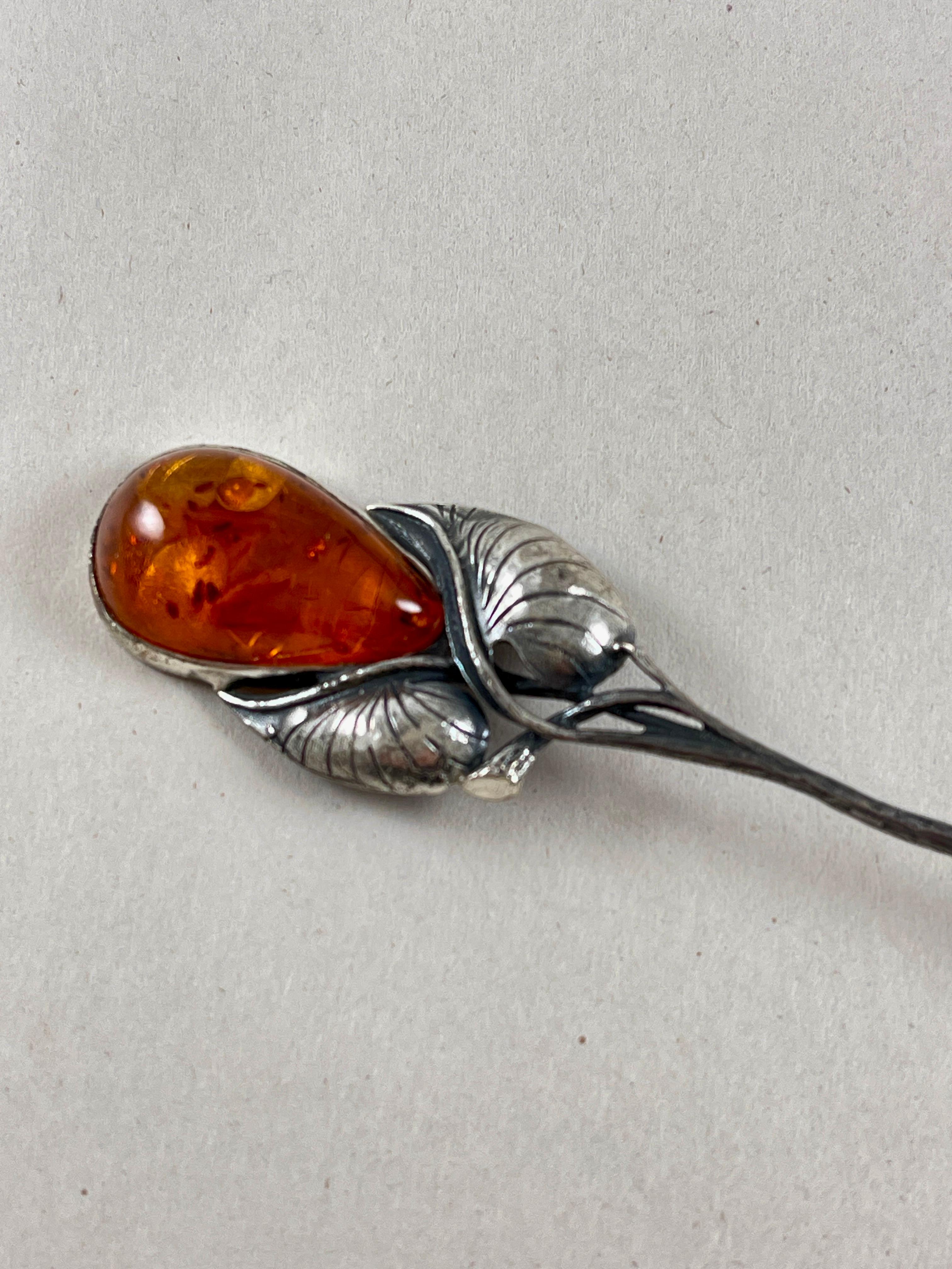 Cuchara para miel o mermelada de plata de ley y ámbar báltico Hecho a mano en venta