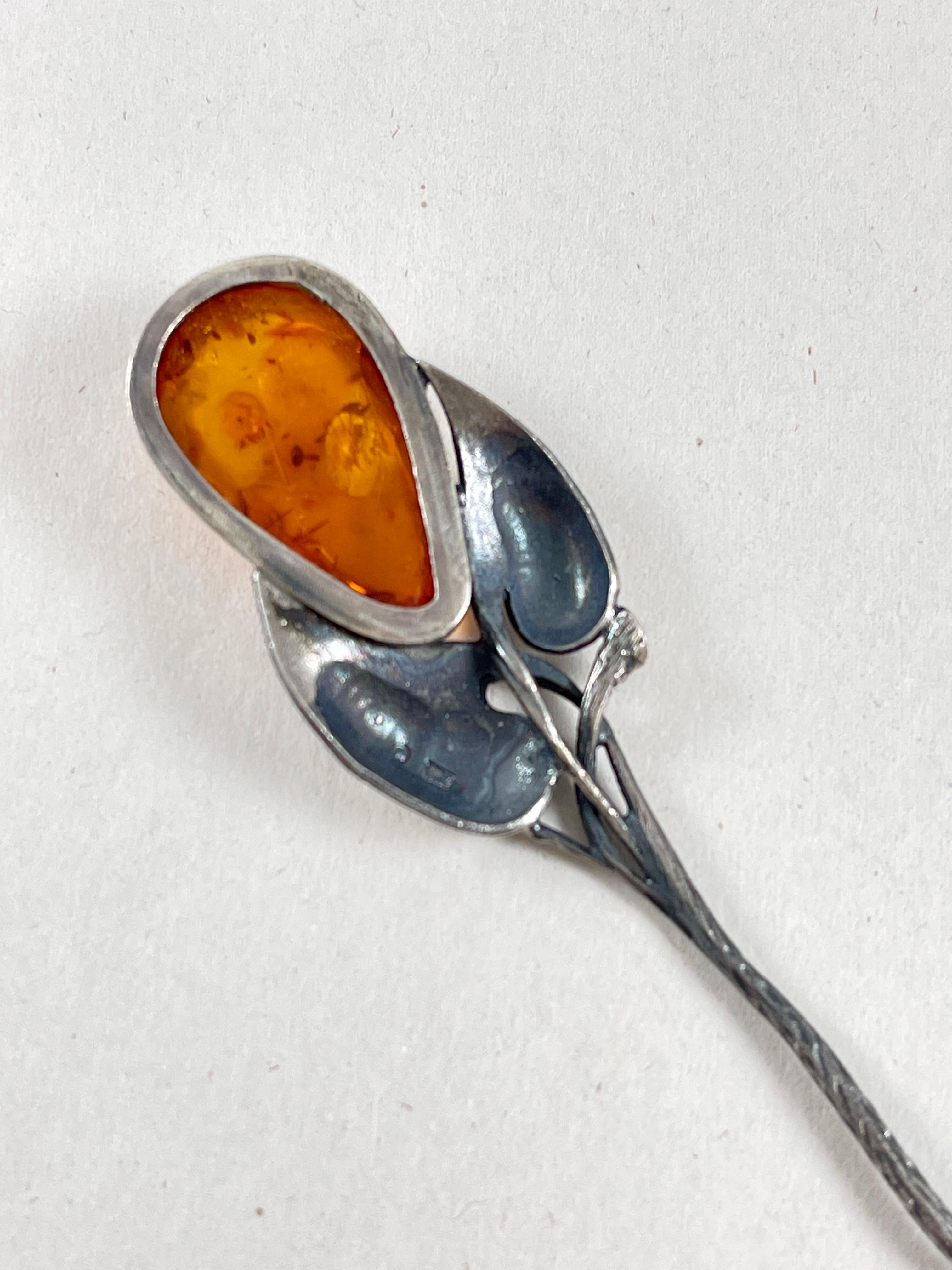 Cuchara para miel o mermelada de plata de ley y ámbar báltico en venta 1