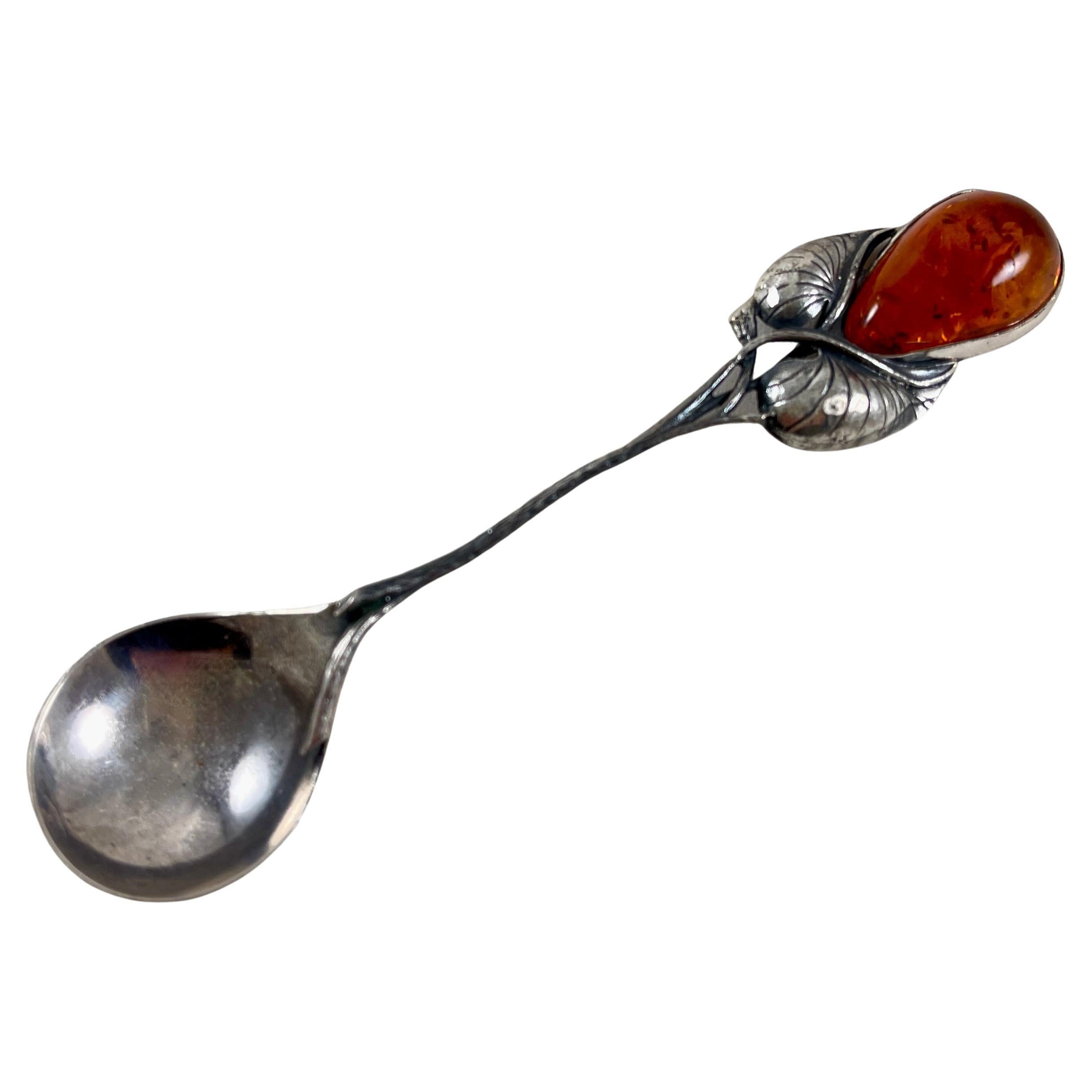 Sterling Silver and Baltic Amber Honey or Jam Spoon