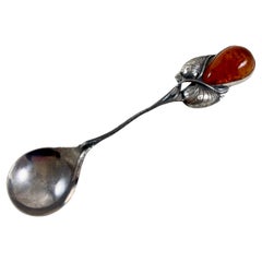 Cuillère à miel ou à confiture en argent et ambre baltique