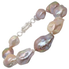 Sterling Silver and Baroque Natural Colors Pearl Bracelet