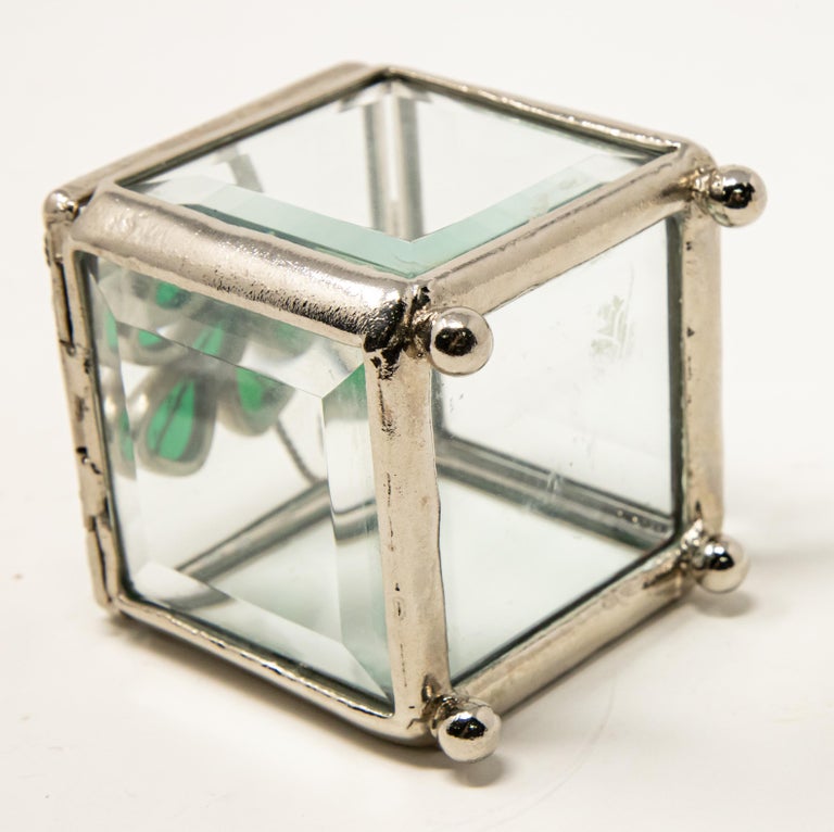 Sterling Silver and Beveled Glass Trinket Box with Clover For Sale at ...